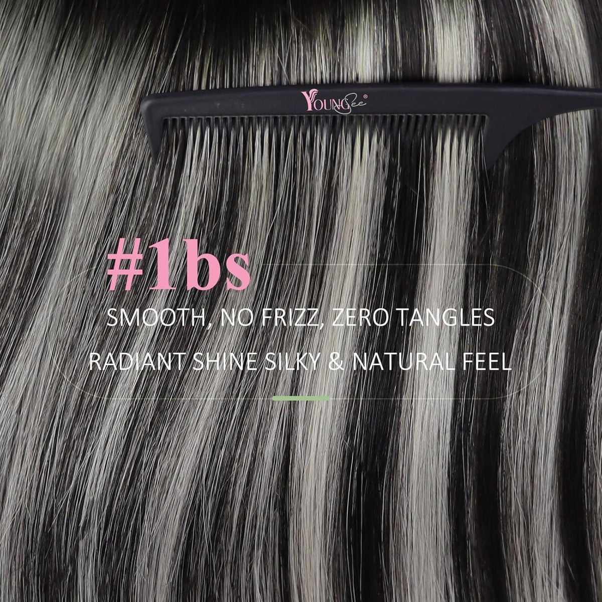Echthaar Tape Extensions Ombre Schwarz Silber 45cm