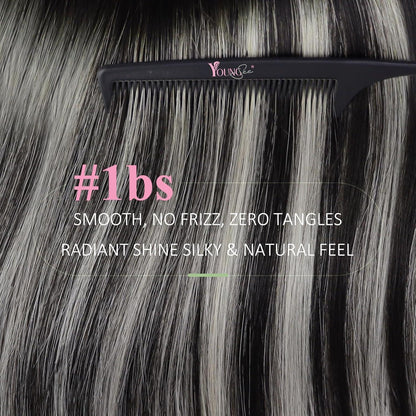 Echthaar Tape Extensions Ombre Schwarz Silber 45cm