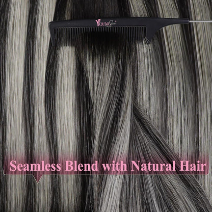 Echthaar Tape Extensions Ombre Schwarz Silber 45cm