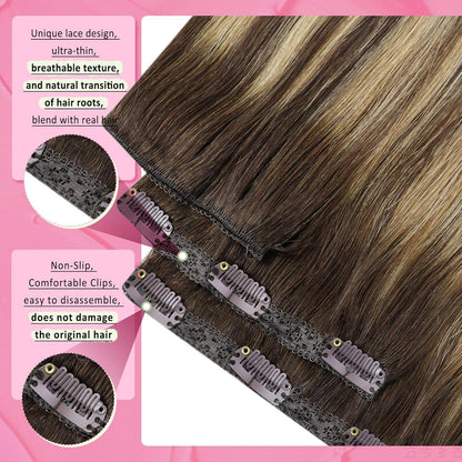 Echthaar Clip-in Extensions Ombre Dunkelbraun Aschblond 35cm