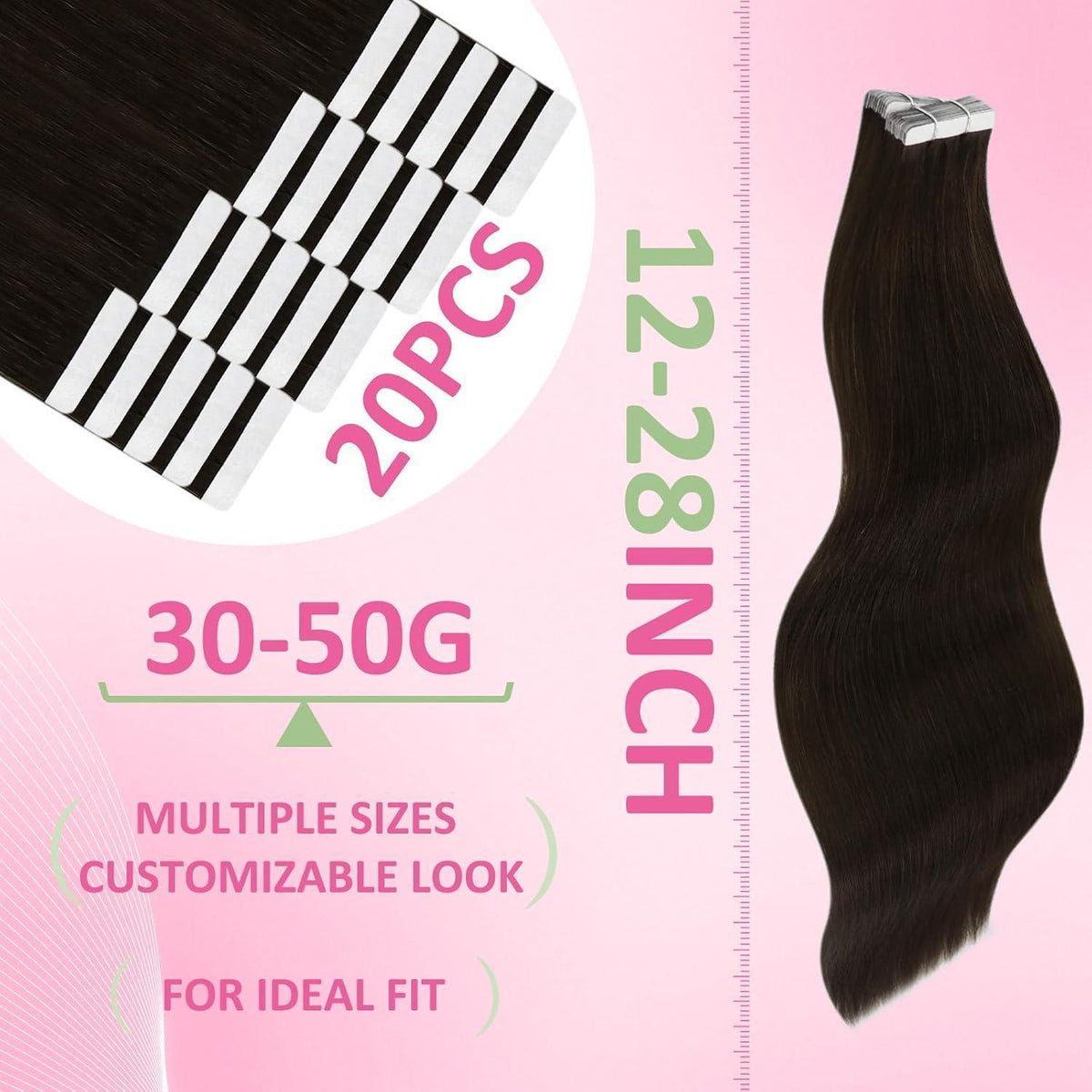 Echthaar Tape Extensions Braun 50cm – Dunkelbraun Haarverlängerung