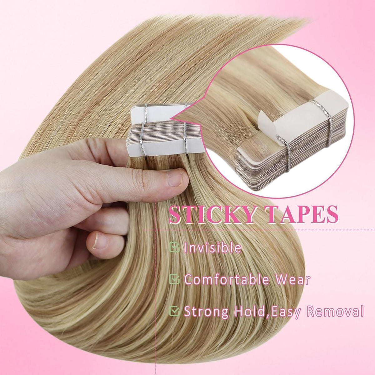 Echthaar Tape Extensions Blond 50cm Aschblond/Platinblond