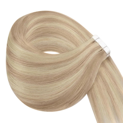 Echthaar Tape Extensions Blond 50cm Aschblond/Platinblond