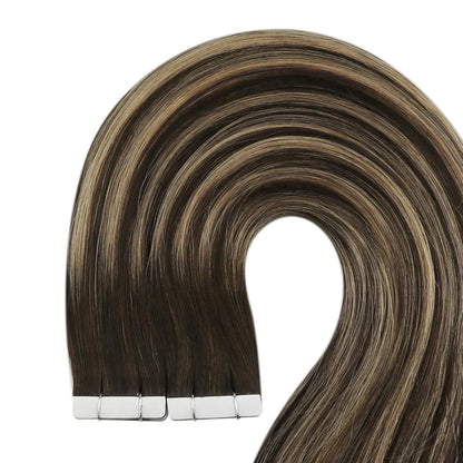 Echthaar Tape Extensions Ombre Dunkelbraun Blond 60cm
