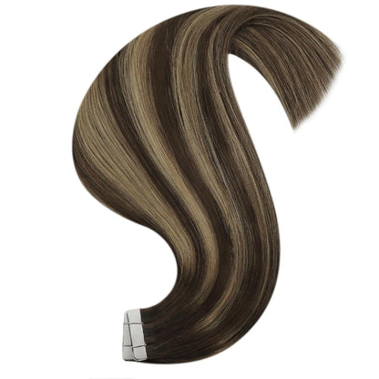 Echthaar Tape-in Extensions Ombre Braun Balayage Blond 40cm