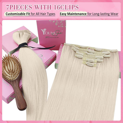 Echthaar Clip-in Extensions Platinblond 55cm
