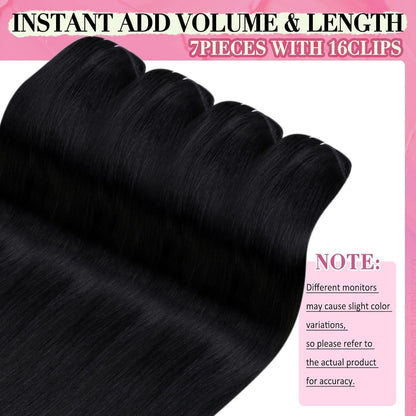 Echthaar Clip-Ins Schwarz 45cm - 120g, Glatt & Voluminös