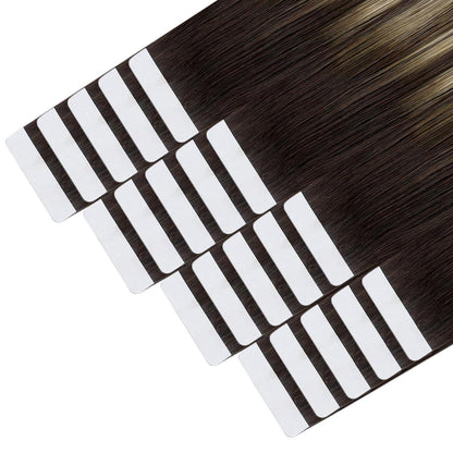 Echthaar Tape-In Extensions Ombre Dunkelbraun Blond 40cm