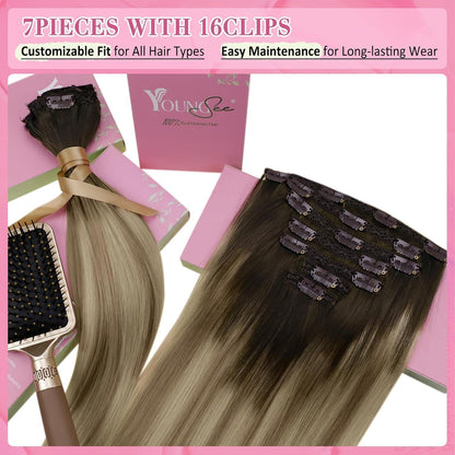 Clip-in Echthaar Extensions Braun Balayage Blond 45cm