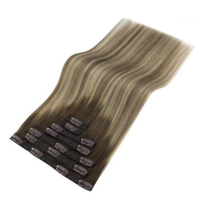 Clip-in Echthaar Extensions Braun Balayage Blond 45cm