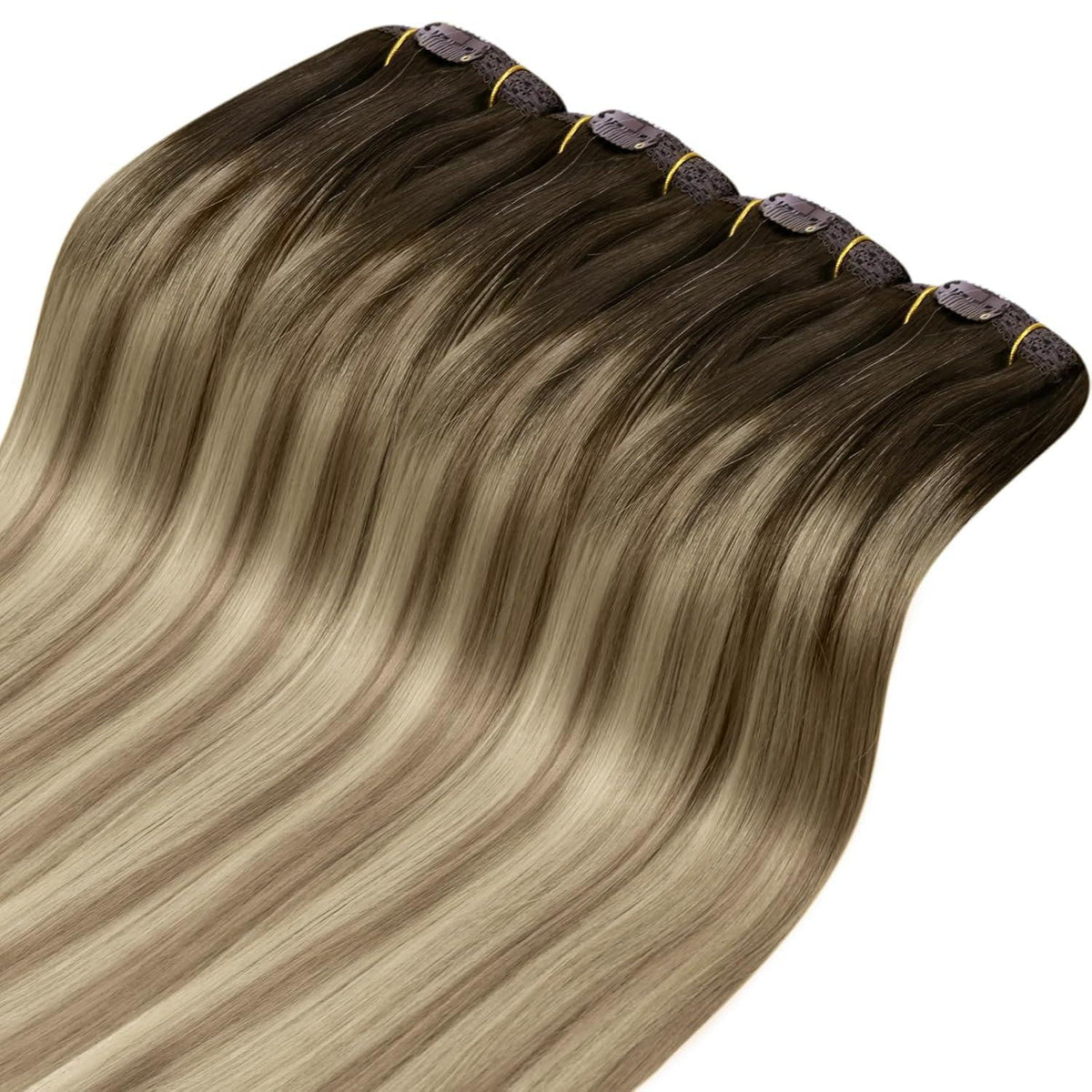 Clip-in Echthaar Extensions Braun Balayage Blond 45cm