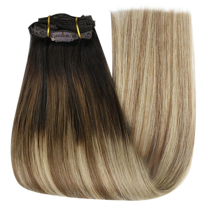 Clip-in Echthaar Extensions Braun Balayage Blond 50cm