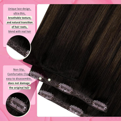 Clip-in Echthaar Extensions Ombre Dunkelbraun 55cm