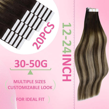 Tape Extensions Braun Blond 50 cm Echthaar Ombre
