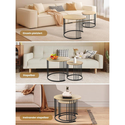 Satztisch Couchtisch 2er Set rund modern Beistelltisch Nachttisch Holz