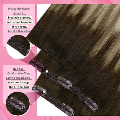 Echthaar Clip-in Extensions Braun Balayage 55 cm