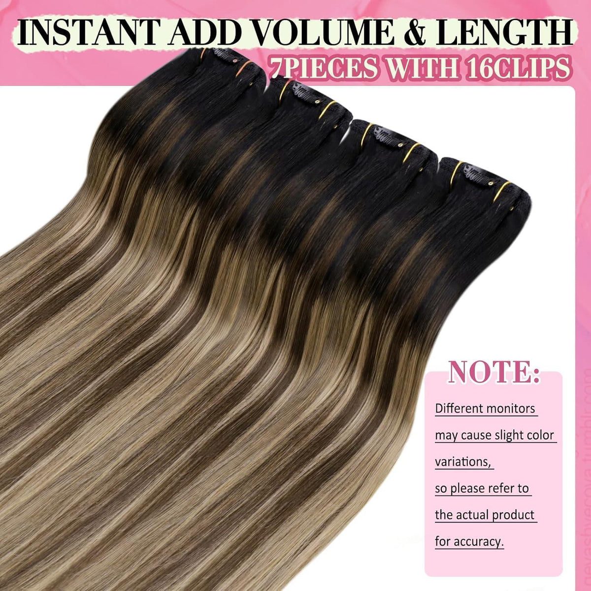 Clip-in Echthaar Extensions Balayage Schwarz Braun Blond