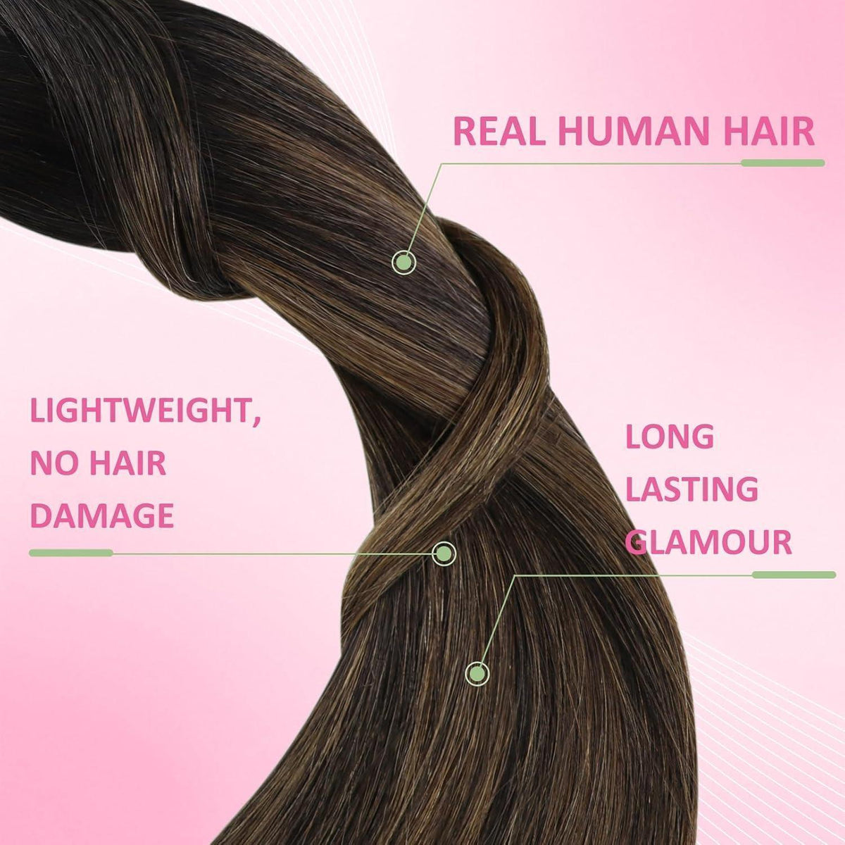 Echthaar Tape Extensions Ombre Dunkelbraun Mittelbraun 45cm