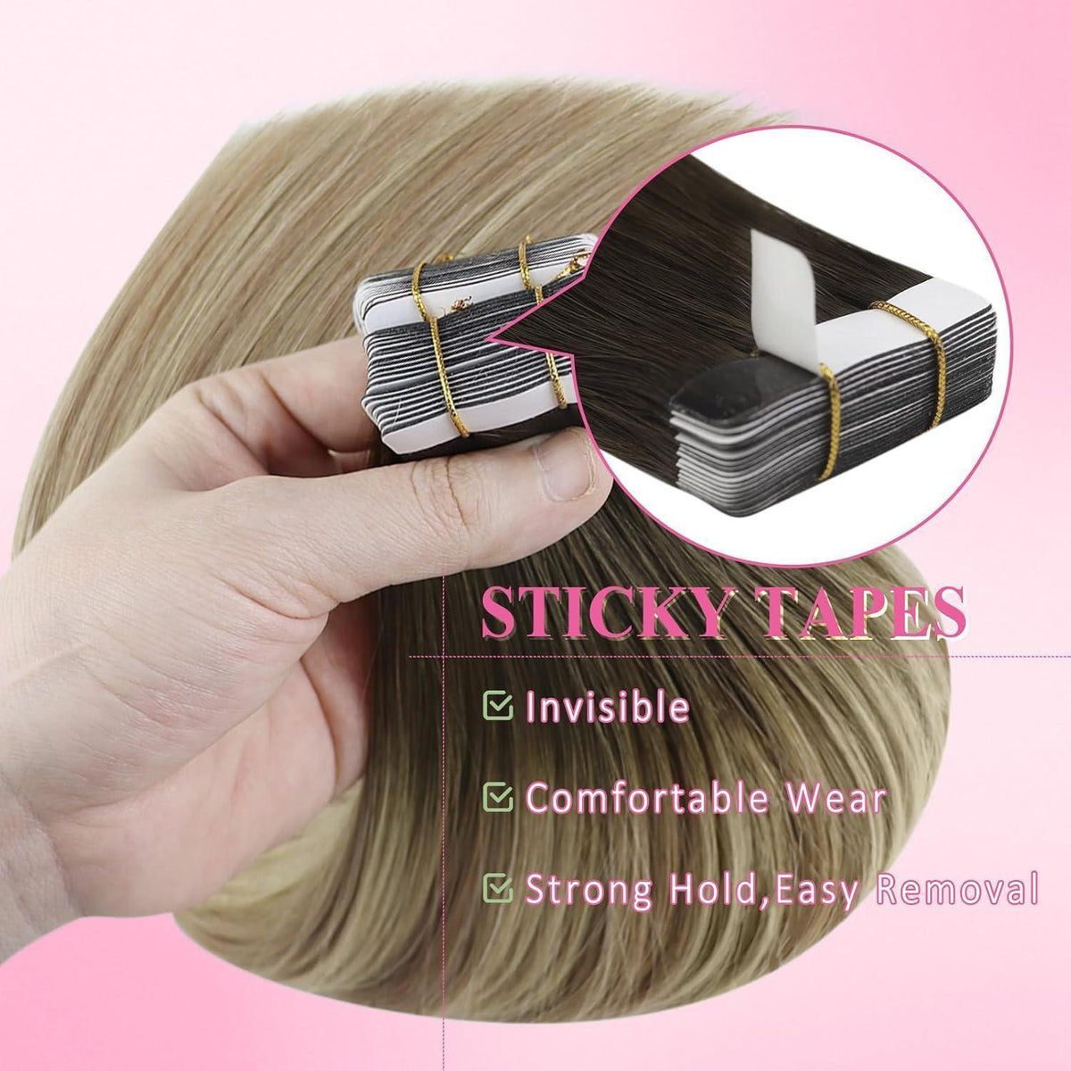Echthaar Tape Extensions Balayage Braun Blond 45cm