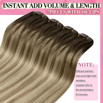 Clip-in Echthaarverlängerung Braun Balayage Blond 40cm