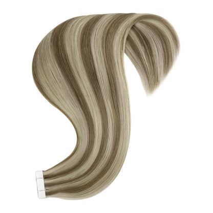 Echthaar Tape Extensions Hellbraun 55cm Gerade