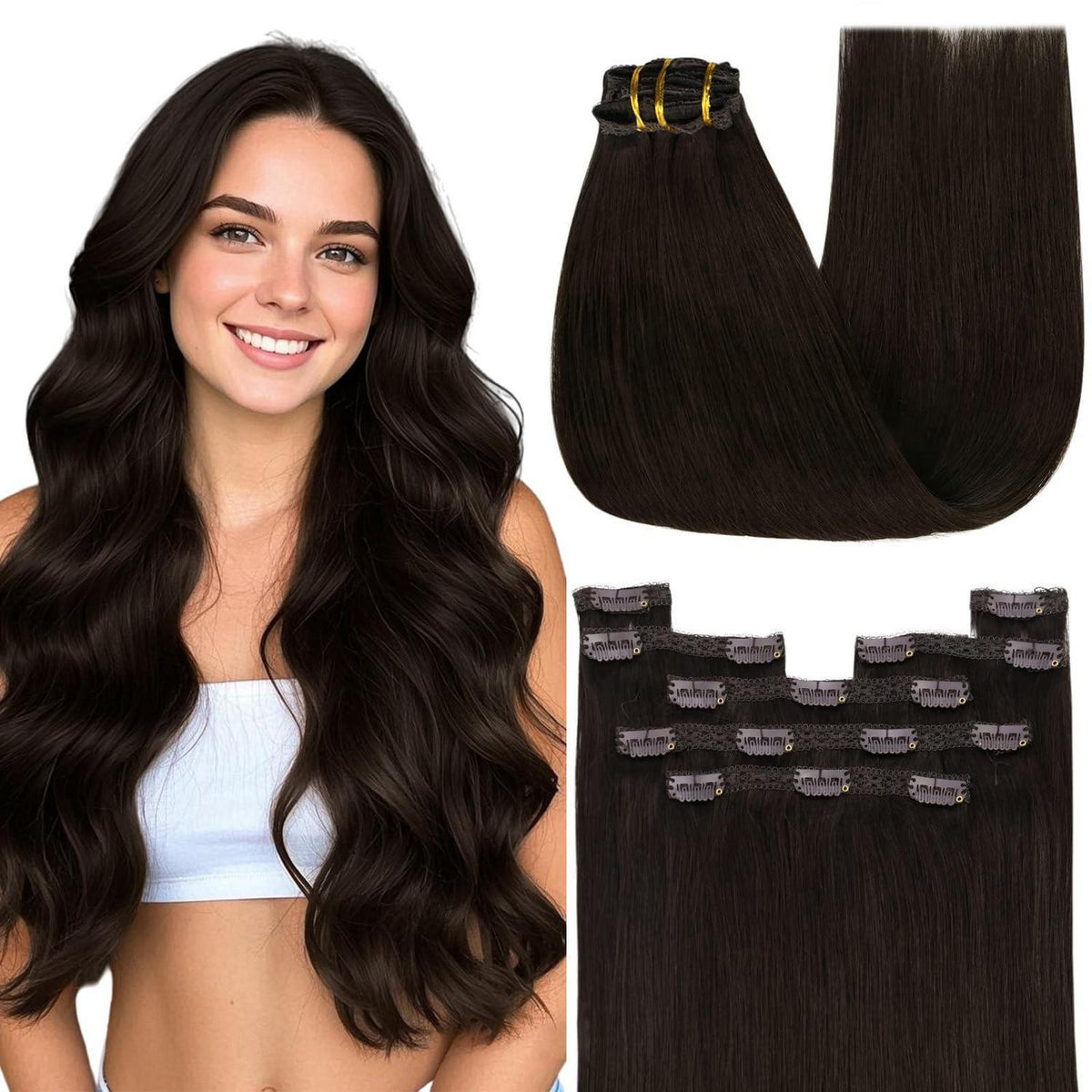 Clip-in Echthaarverlängerung Braun 50 cm – Remy Haar