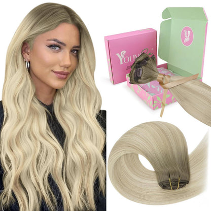Echthaar Clip-in Extensions Ombre Aschblond Platinblond 55cm