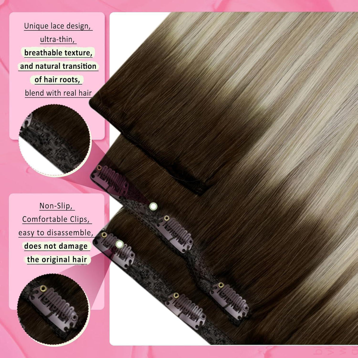 Echthaar Clip-in Extensions Balayage Blond Dunkelbraun 45cm