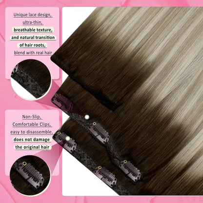 Echthaar Clip-in Extensions Balayage Blond Dunkelbraun 45cm