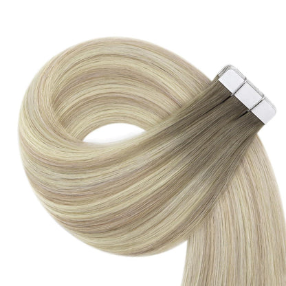 Echthaar Tape Extensions Ombre Aschblond Platinblond 35cm