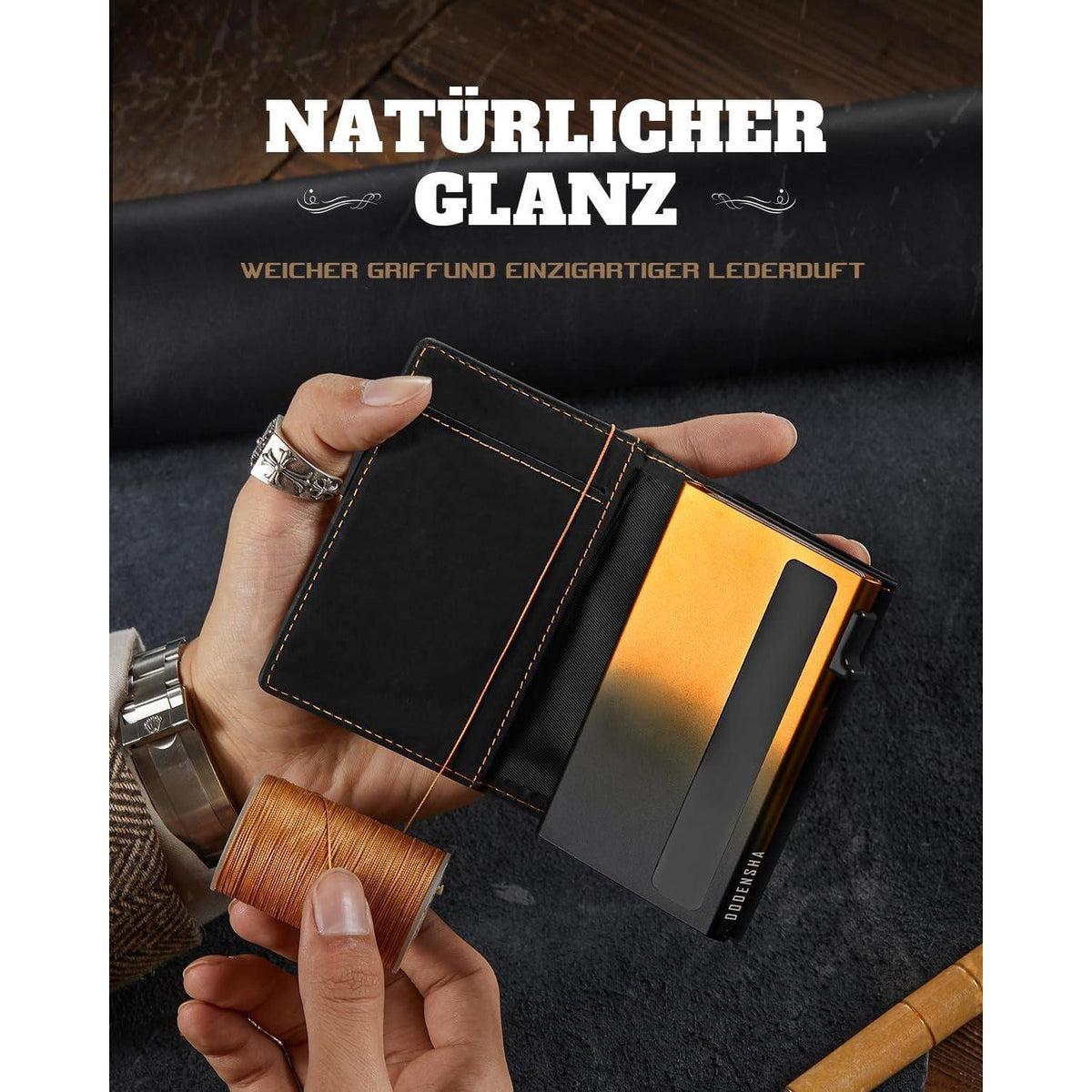 Herren Geldbörse mit AirTag Fach & RFID Schutz SchwarzGelb