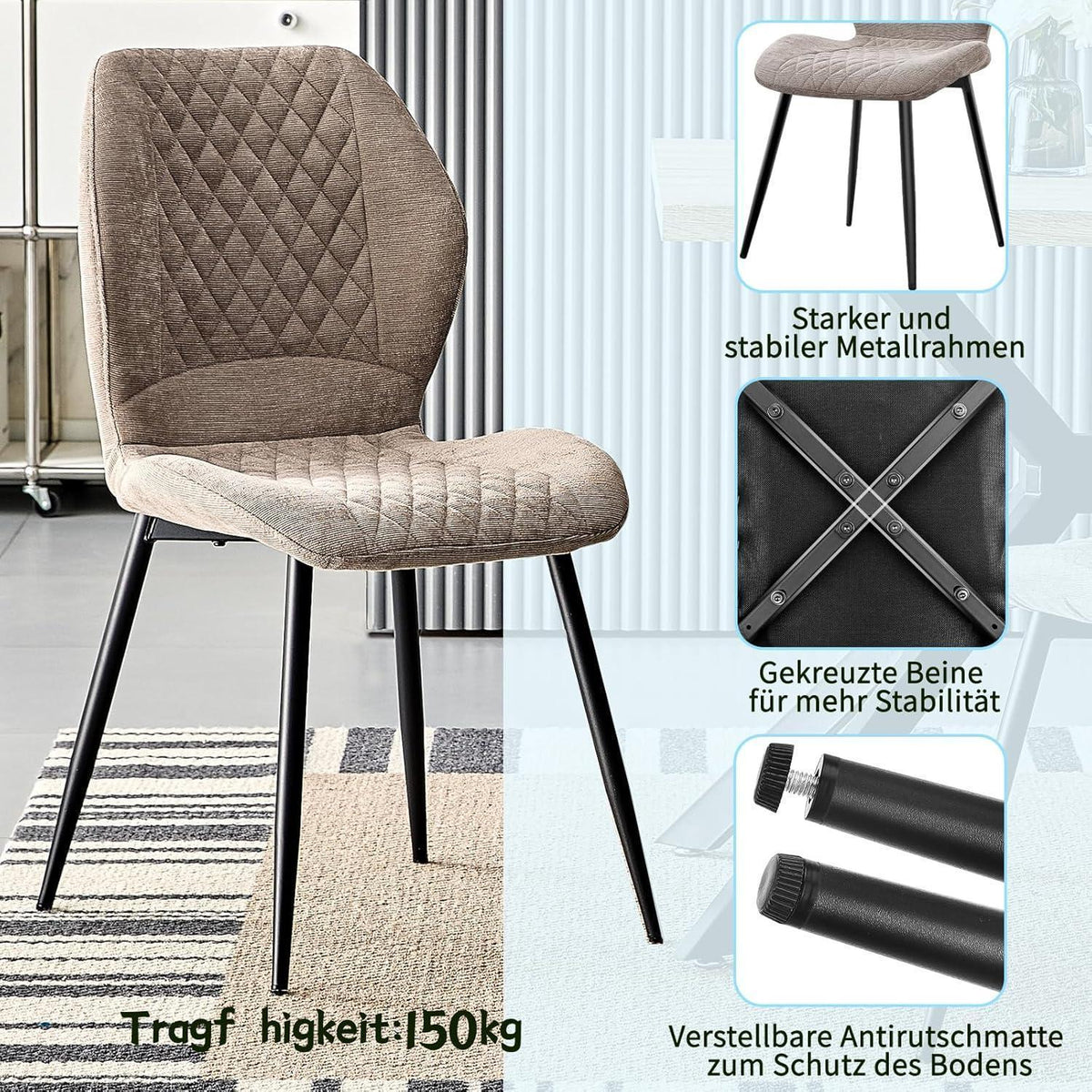 Gepolsterte Esszimmerstühle 2er Set – Braun, Modern & Komfortabel