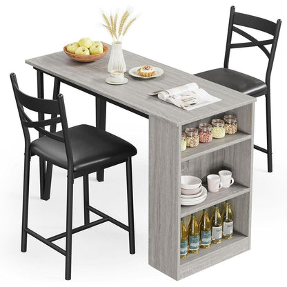 Litake Bartisch Set 3-teilig, Klappbar mit Barhockern & Regalen