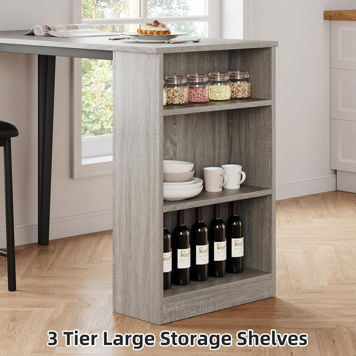 Litake Bartisch Set 3-teilig, Klappbar mit Barhockern & Regalen