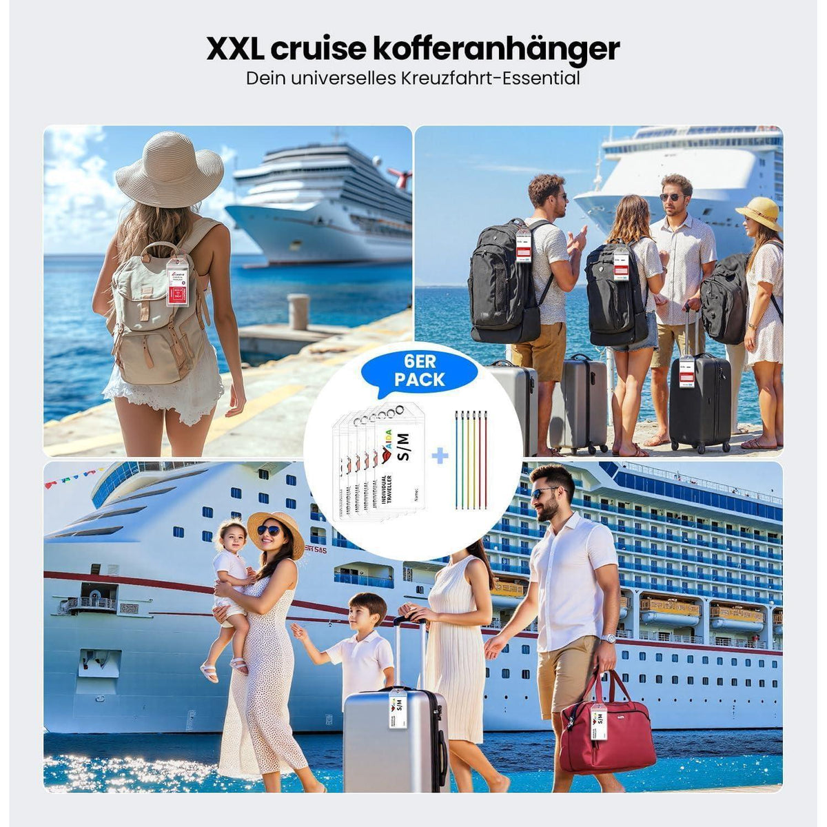 6er-Pack Kofferanhänger für Kreuzfahrt – Wasserfest & Robust