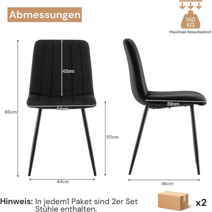 Samt Esszimmerstühle 4er Set – Gepolsterte Küchenstühle Schwarz
