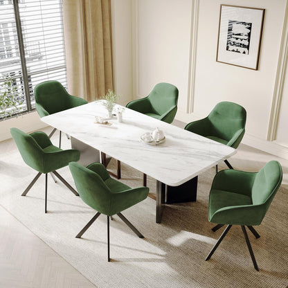 Drehstuhl Esszimmer 4er Set Samt Grün mit Armlehne