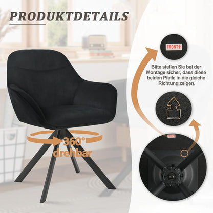 Drehstuhl Esszimmer 4er Set Schwarz mit Armlehne
