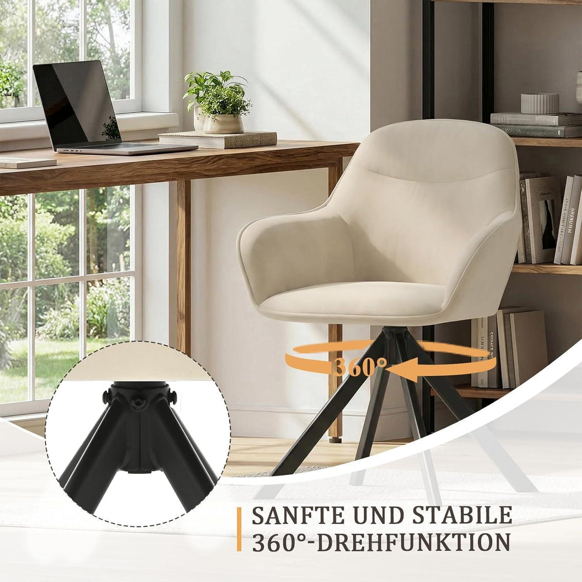 Drehbarer Esszimmerstuhl Set 6er mit Armlehnen, Cremeweiß