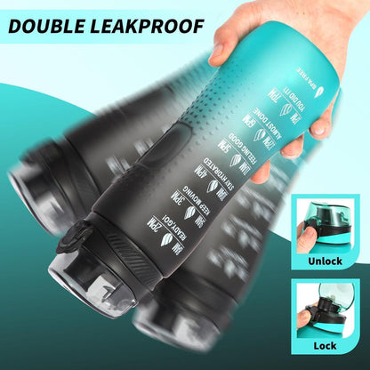 Motivations-Trinkflasche mit Zeitmarkierung, 750 ml, Schwarz Grün