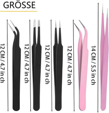 5er Set Präzisions Pinzetten aus rostfreiem Edelstahl, 12cm