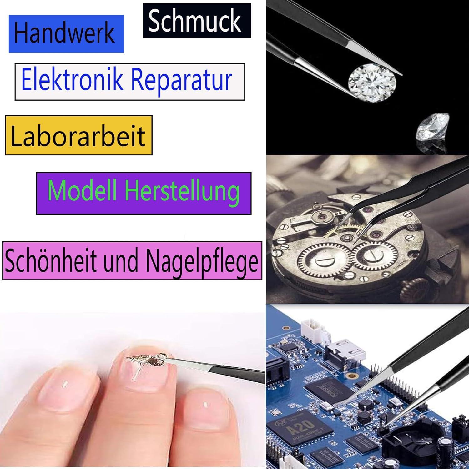 5er Set Präzisions-Pinzetten 12cm aus Edelstahl für Wasserhaustiere