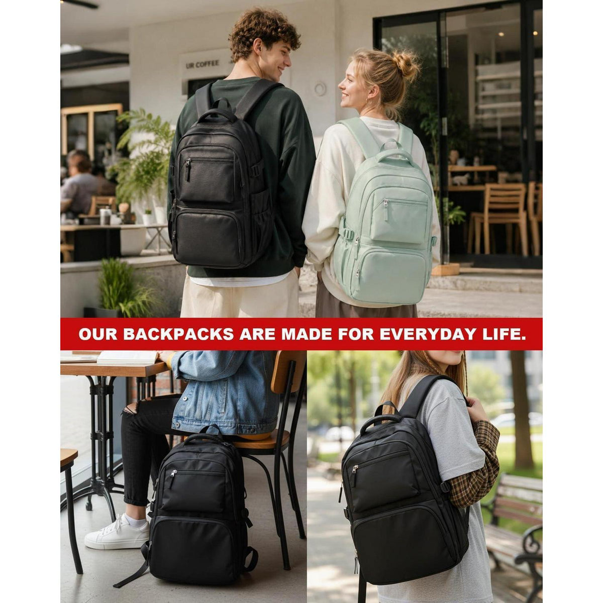 Schulrucksack für Teenager mit Laptopfach – Schwarz
