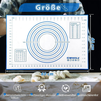 Silikon Backmatte 60x40 cm mit Messung, antihaft & rutschfest, blau