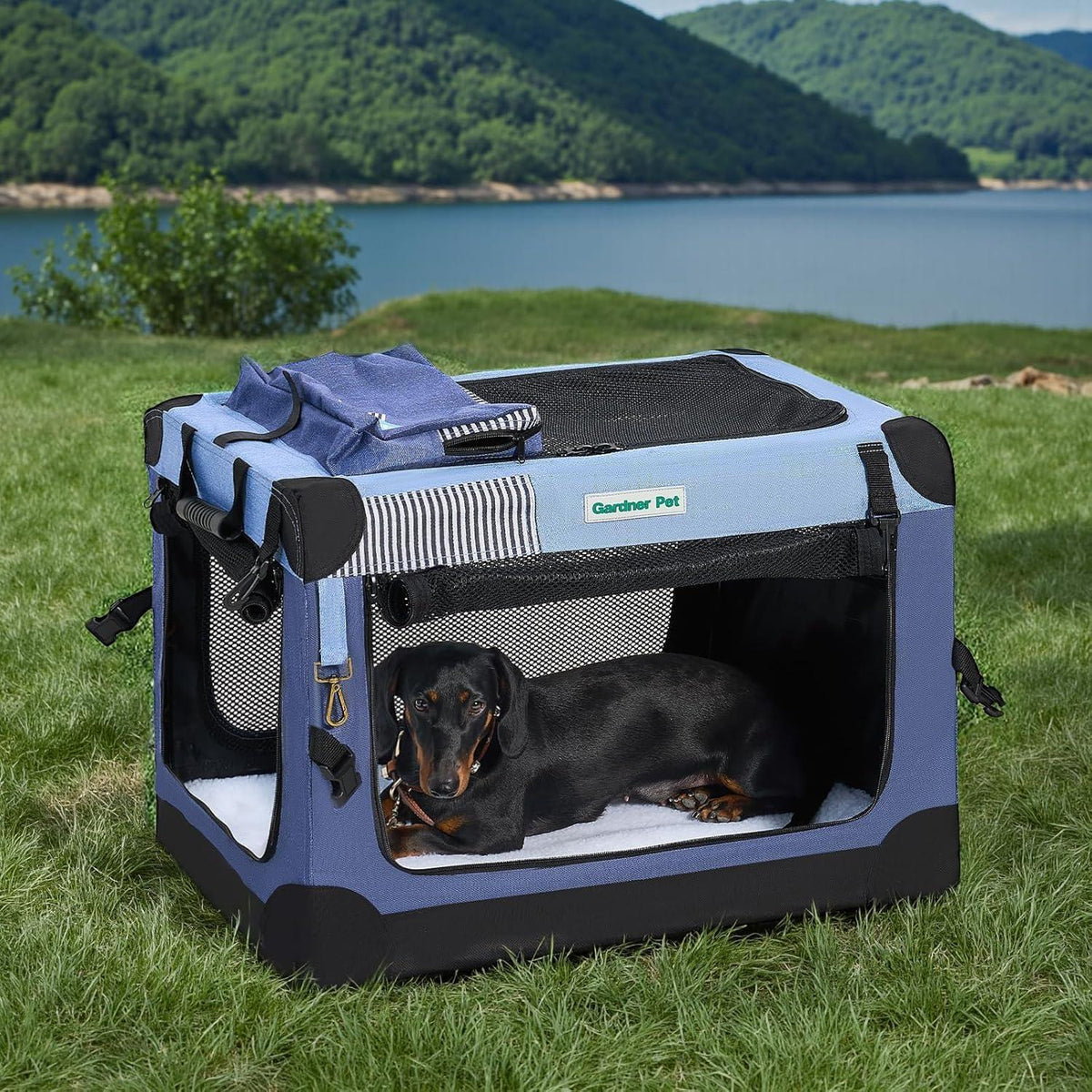 Faltbare Hundebox mit Tragegriffen & Decke – Blau, 66x48x48cm