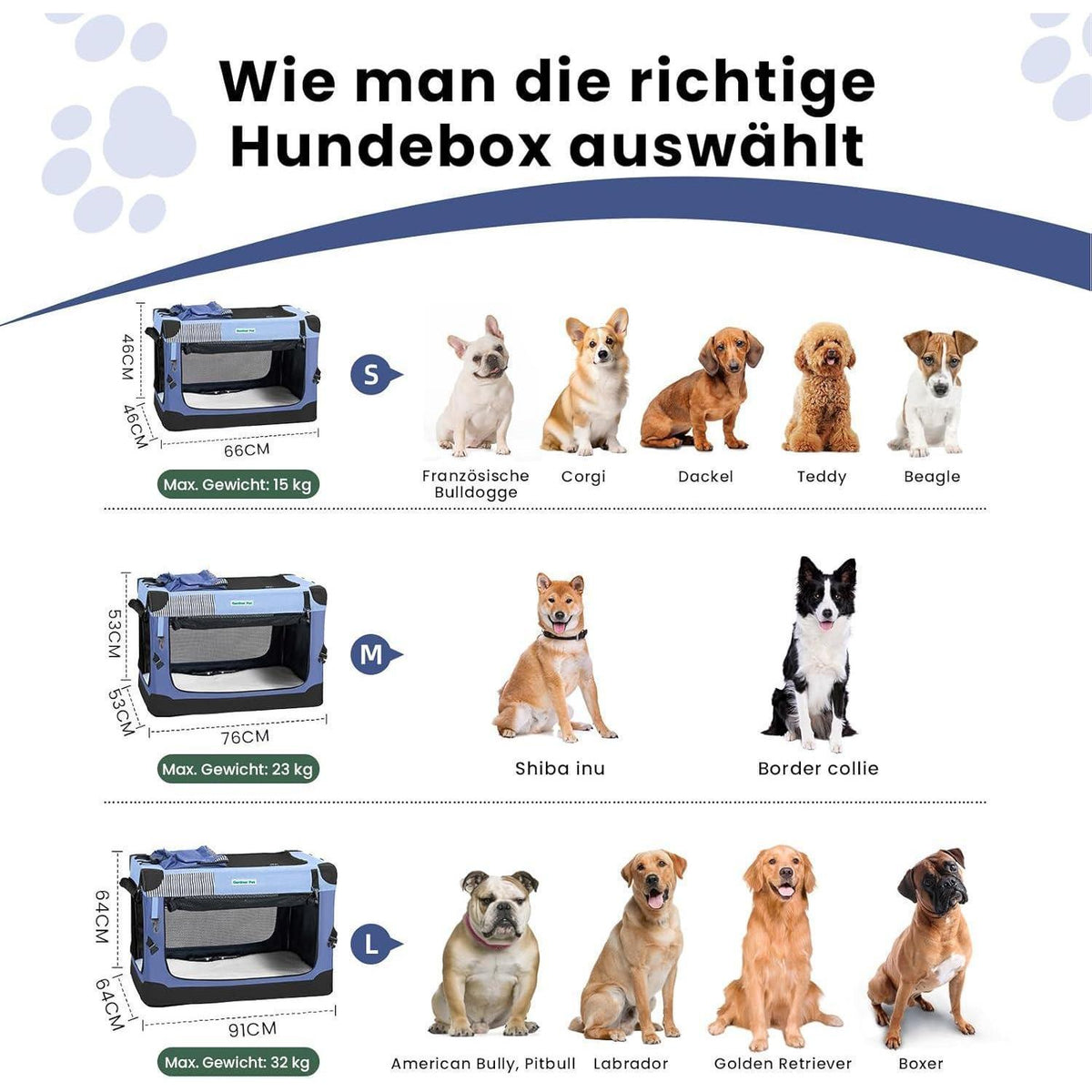 Faltbare Hundebox mit Tragegriffen & Decke – Blau, 66x48x48cm