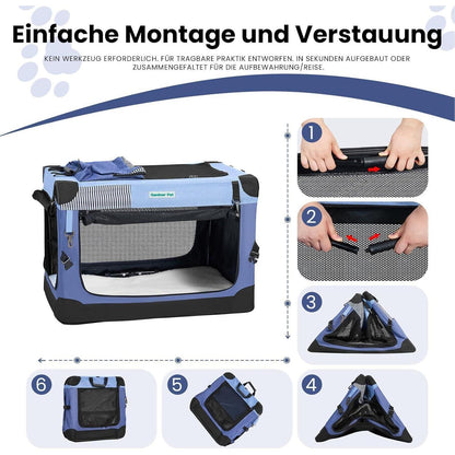 Faltbare Hundebox mit Tragegriffen & Decke – Blau, 66x48x48cm