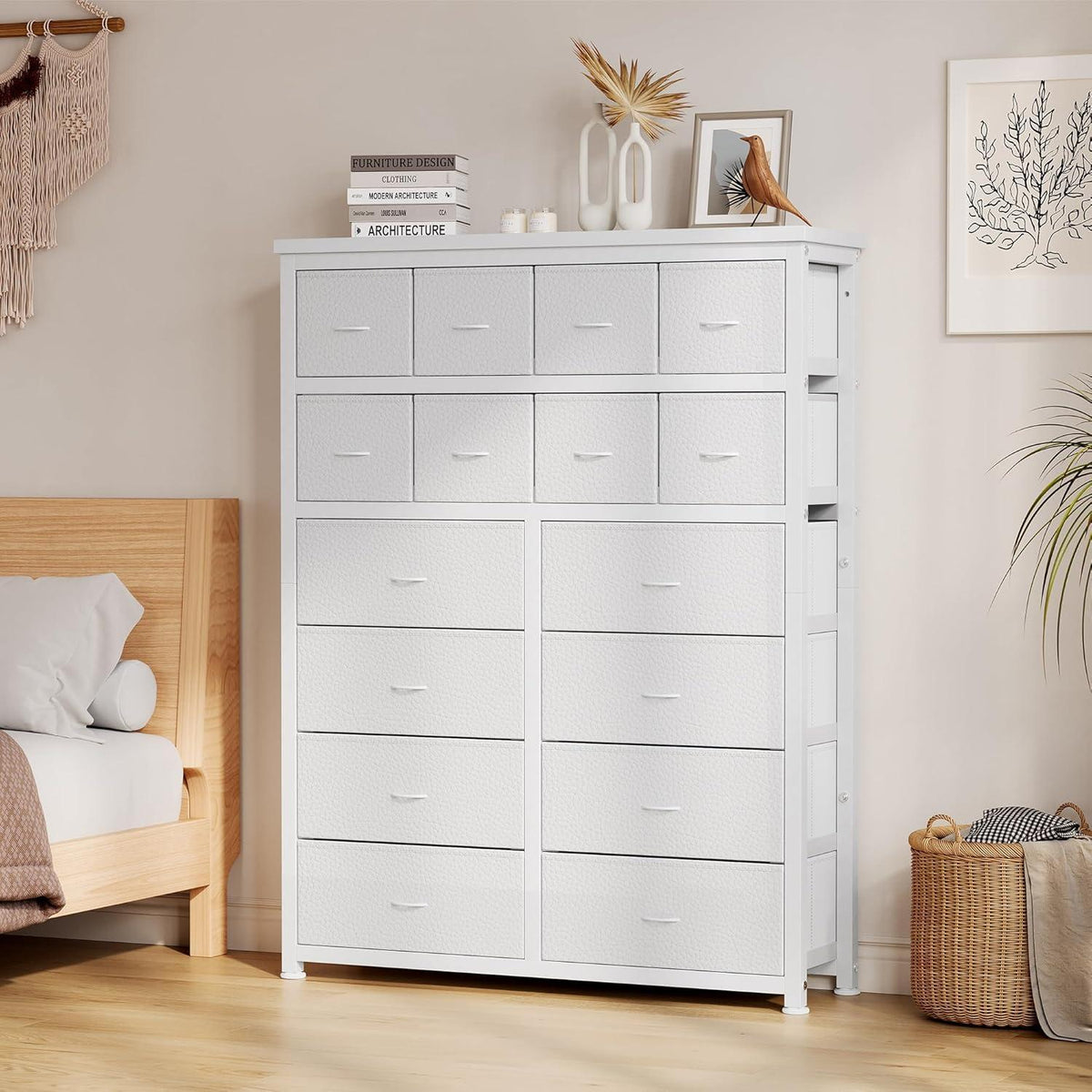 Kommode mit 16 Stoffschubladen – Rosa Schlafzimmer Organizer