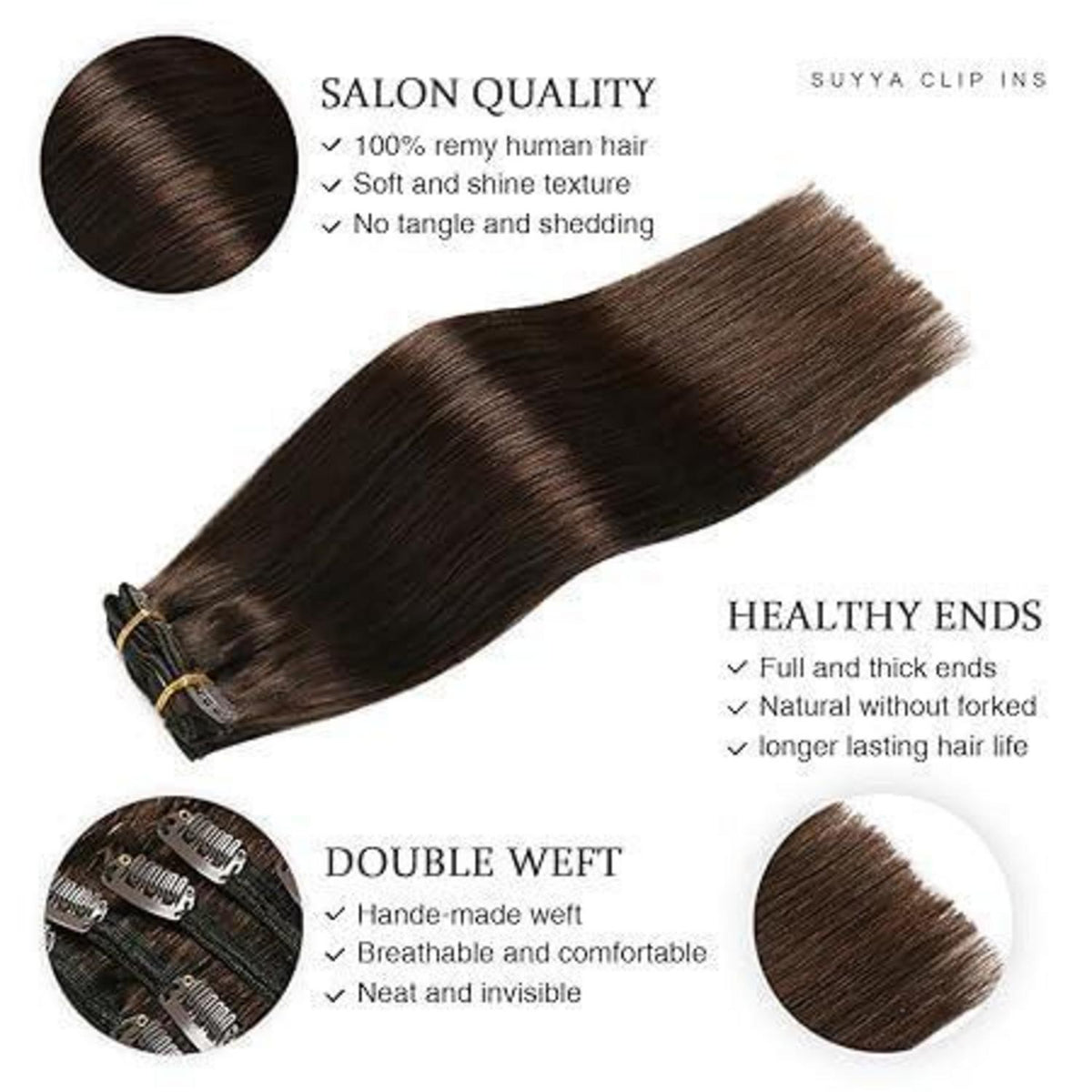 Echthaar Clip-in Extensions Dunkelbraun #2 (55cm, 100g)