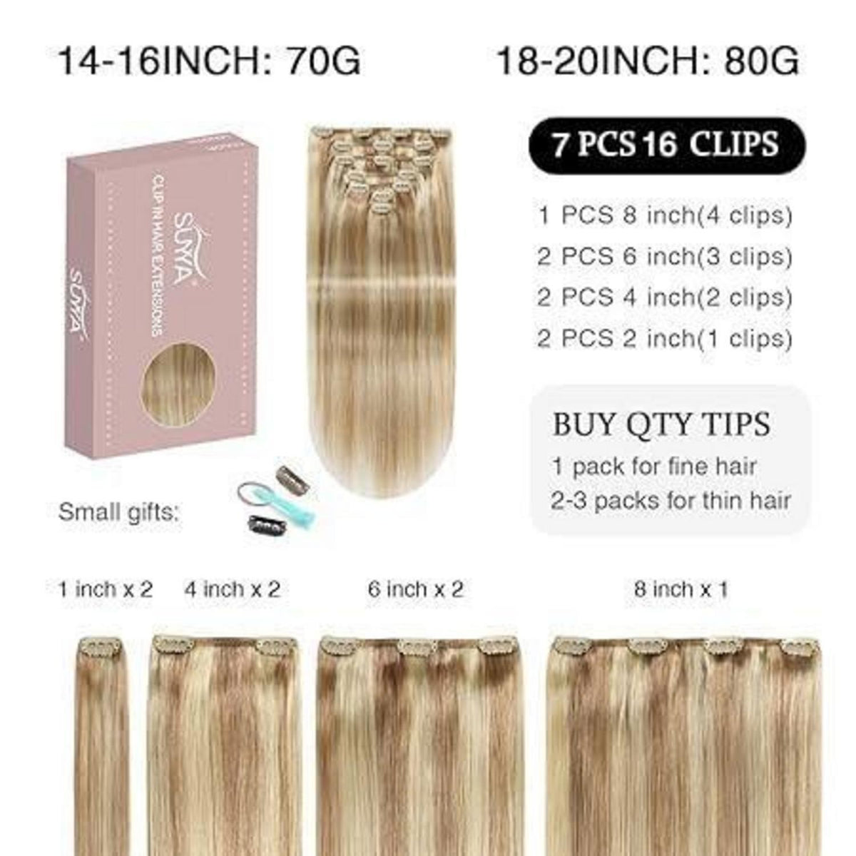 Echthaar Clip-in Extensions Gerade #P18/613 Aschblond 22 Zoll